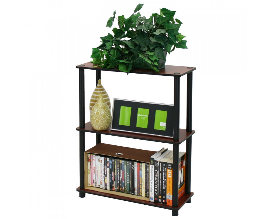 FaFurn 3-Tier Bookcase - Dark Cherry, Metal/Wood