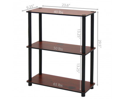 FaFurn 3-Tier Bookcase - Dark Cherry, Metal/Wood