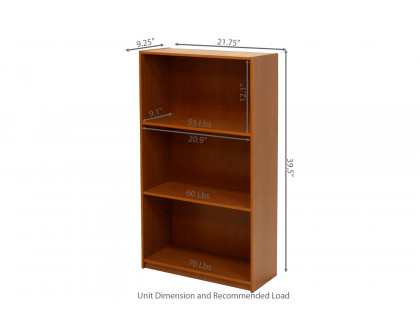 FaFurn - Light Cherry Finish 3-Tier Storage Shelves Bookcase