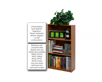 FaFurn - Light Cherry Finish 3-Tier Storage Shelves Bookcase