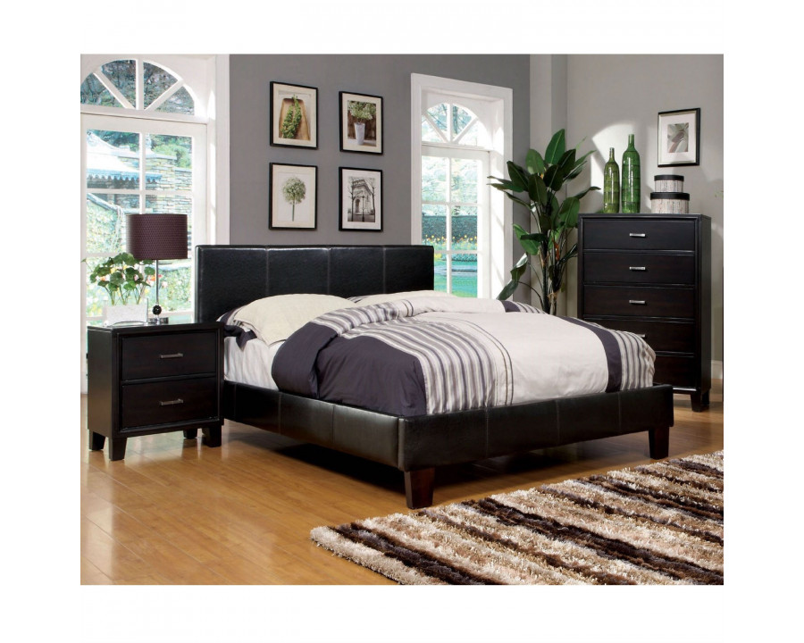 FaFurn - Queen Size Platform Bed Frame with Headboard in Espresso, Leather