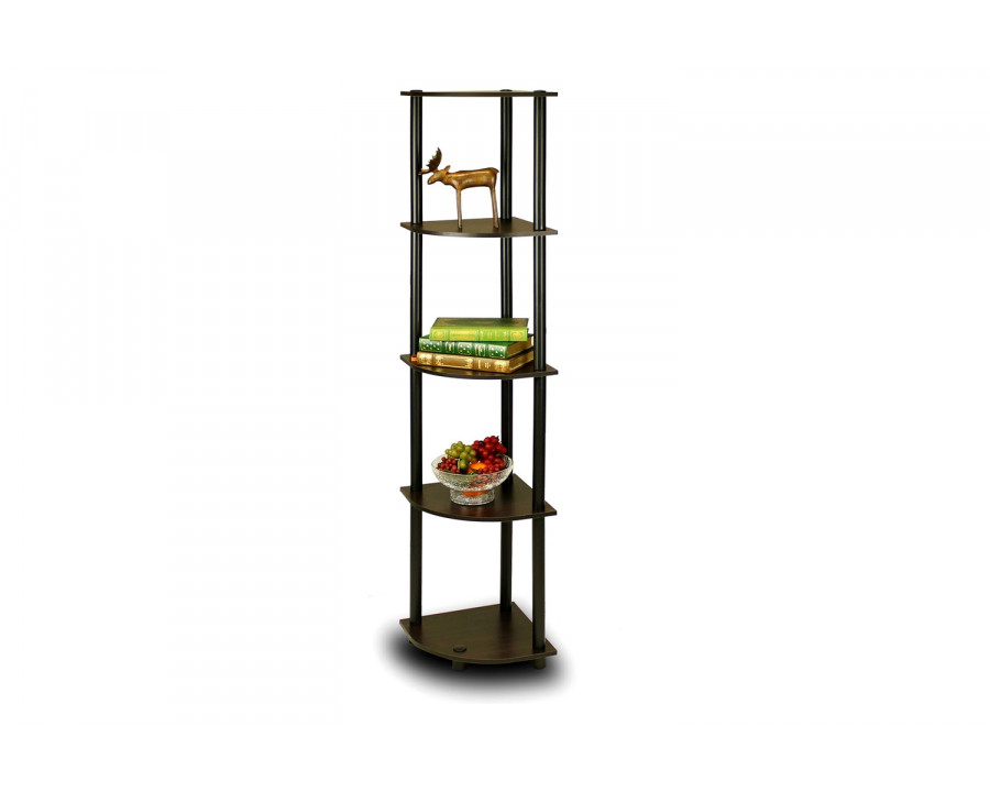 FaFurn - 5-Tier Corner Display Shelf Bookcase in Espresso & Black