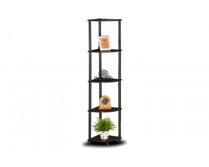 FaFurn - 5-Tier Corner Display Shelf Bookcase in Espresso & Black