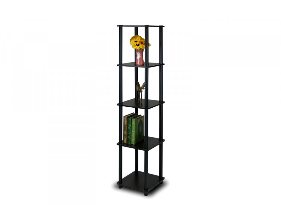 FaFurn - 5-Tier Square Corner Display Shelf Bookcase in Espresso/Black