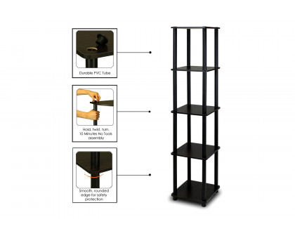 FaFurn - 5-Tier Square Corner Display Shelf Bookcase in Espresso/Black