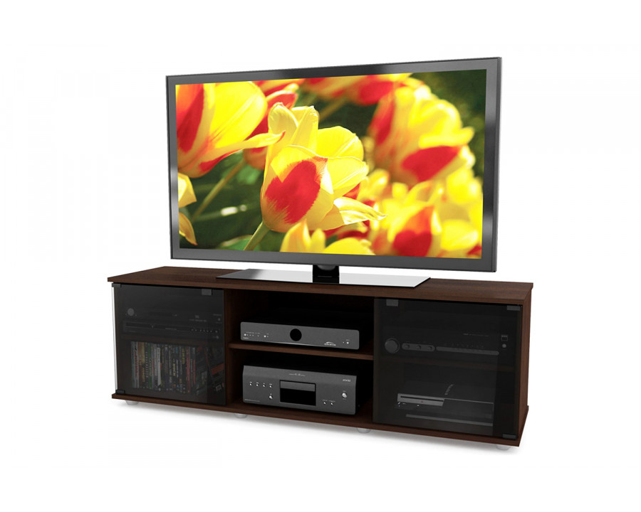 FaFurn - Contemporary Brown TV Stand with Glass Doors Fits Tv"S Up To 64-Inch