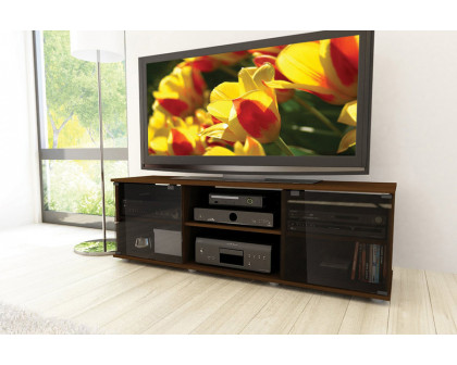 FaFurn - Contemporary Brown TV Stand with Glass Doors Fits Tv"S Up To 64-Inch