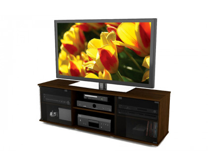 FaFurn - Contemporary Brown TV Stand with Glass Doors Fits Tv"S Up To 64-Inch