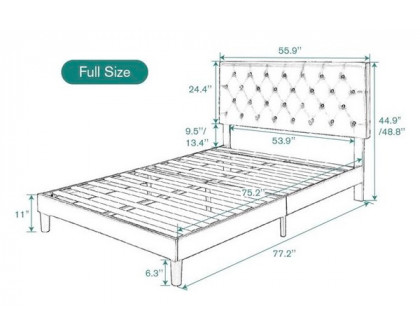 FaFurn Full Size Platform Bed with Button-Tufted Headboard - White, Faux Leather