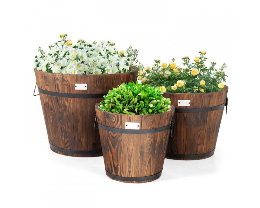 FaFurn - Set of 3 Planter Pots with Handles 11-15" and 18" in Wood