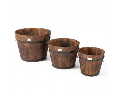 FaFurn - Set of 3 Planter Pots with Handles 11-15" and 18" in Wood