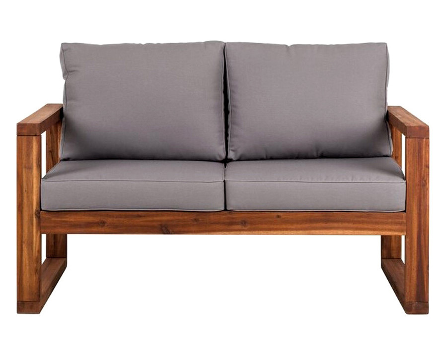 FaFurn - Farmhouse Modern Outdoor Acacia Loveseat with Gray Cushion