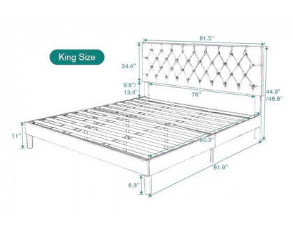 FaFurn King Size Platform Bed with Button-Tufted Headboard - White, Faux Leather