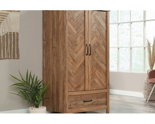 FaFurn - Farmhouse Rustic Herringbone 1 Drawer Garment Rod Wardrobe Armoire