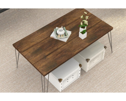 FaFurn - Rustic Farmhouse Wooden Coffee Table with Modern Metal Legs