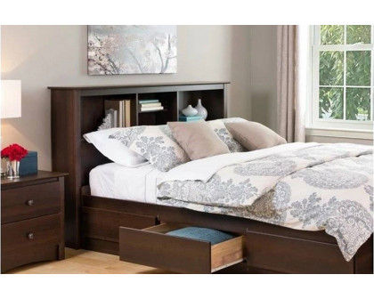 FaFurn - Full/Queen Size Bookcase Storage Headboard in Espresso Wood Finish