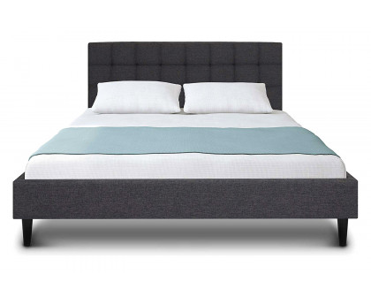 FaFurn - Full Size Gray Mid-Century Modern Upholstered Platform Bed Frame with Headboard