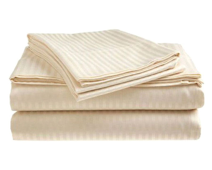 FaFurn - Full Size Dobby Stripe Sateen Sheet Set in Beige Microfiber