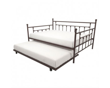 FaFurn - Full Size Daybed with Twin Roll-out Trundle Bed in Bronze