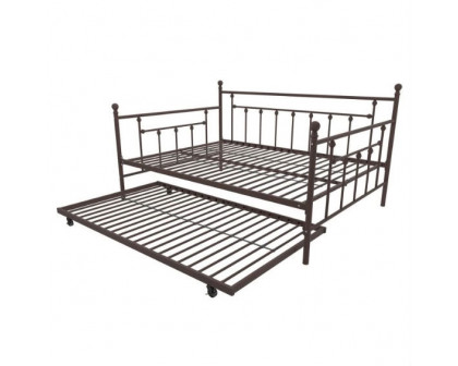 FaFurn - Full Size Daybed with Twin Roll-out Trundle Bed in Bronze