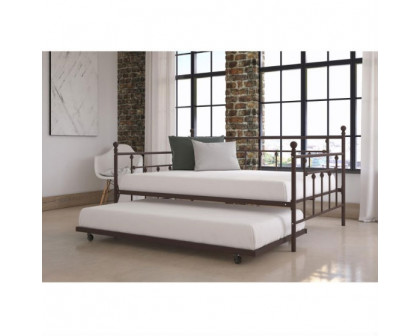 FaFurn - Full Size Daybed with Twin Roll-out Trundle Bed in Bronze