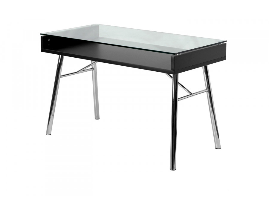 FaFurn - Modern Tempered Glass Top Writing Table Computer Desk with Chrome Legs