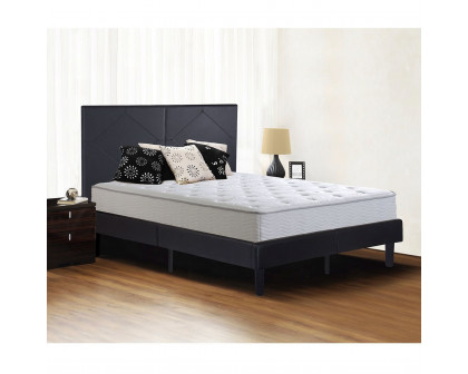 FaFurn Full Size Platform Bed Frame with Upholstered Headboard - Black, Leather