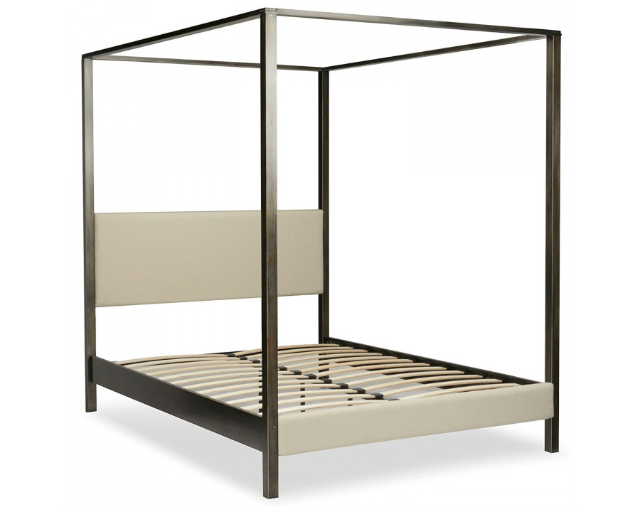 FaFurn - King Size Canopy Bed Frame with Wood Slats in Platinum Slate, Wood