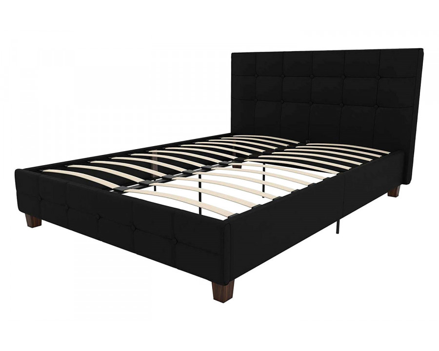 FaFurn - Full Size Black Padded Linen Upholstered Platform Bed with Headboard