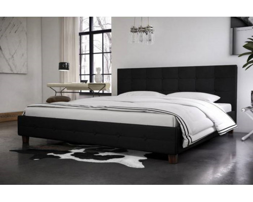 FaFurn - Full Size Black Padded Linen Upholstered Platform Bed with Headboard