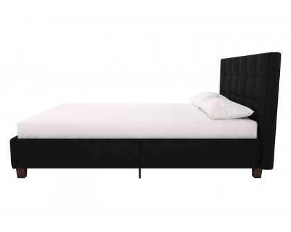 FaFurn - Full Size Black Padded Linen Upholstered Platform Bed with Headboard