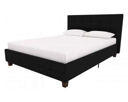 FaFurn - Full Size Black Padded Linen Upholstered Platform Bed with Headboard