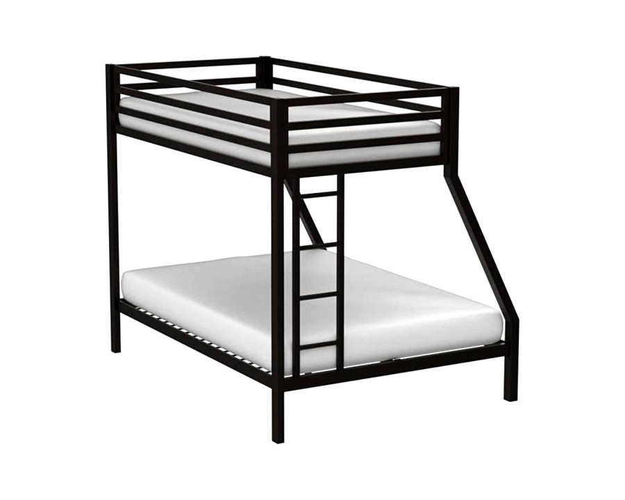 FaFurn Twin Over Full Modern Metal Bunk Bed Frame with Ladder - Matte Black