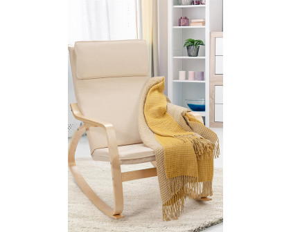 FaFurn Farmhouse Beige/Natural Linen Upholstered Rocking Chair