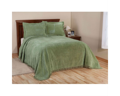 FaFurn Full Size Bedspread with Fringe Edge - Sage Green, Cotton