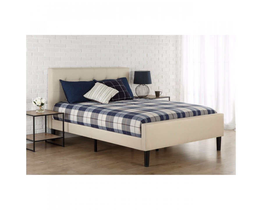 FaFurn - Full Size Bed Frame with Button Tufted Headboard/Footboard in Taupe