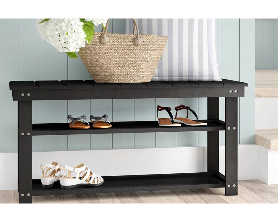 FaFurn Wooden 2-Shelf Shoe Rack Storage Bench - Black