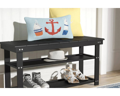 FaFurn Wooden 2-Shelf Shoe Rack Storage Bench - Black