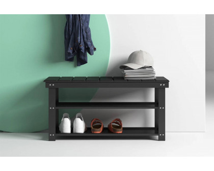 FaFurn Wooden 2-Shelf Shoe Rack Storage Bench - Black