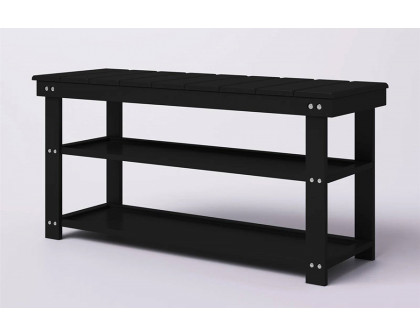 FaFurn Wooden 2-Shelf Shoe Rack Storage Bench - Black