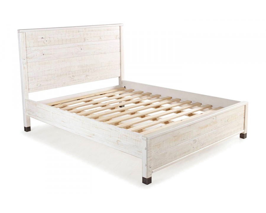 FaFurn Solid Wood Platform Bed Frame with Headboard - Rustic White, Full Size