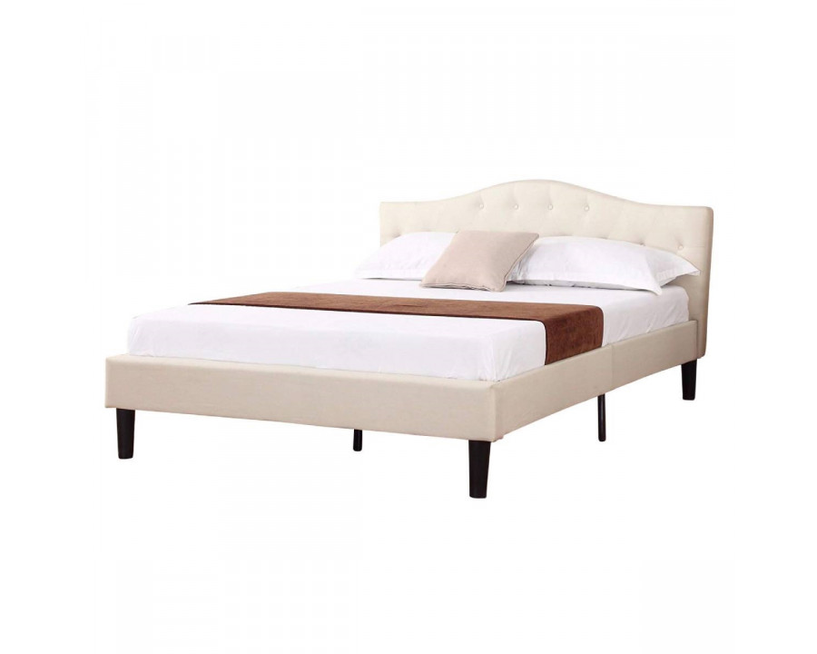 FaFurn - Full Size Platform Bed Frame with Ivory Linen Padded Headboard