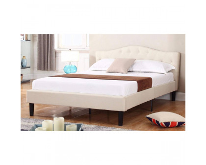 FaFurn - Full Size Platform Bed Frame with Ivory Linen Padded Headboard