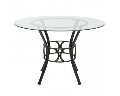 FaFurn - Contemporary 45" Dining Table with Black Metal Frame in Glass