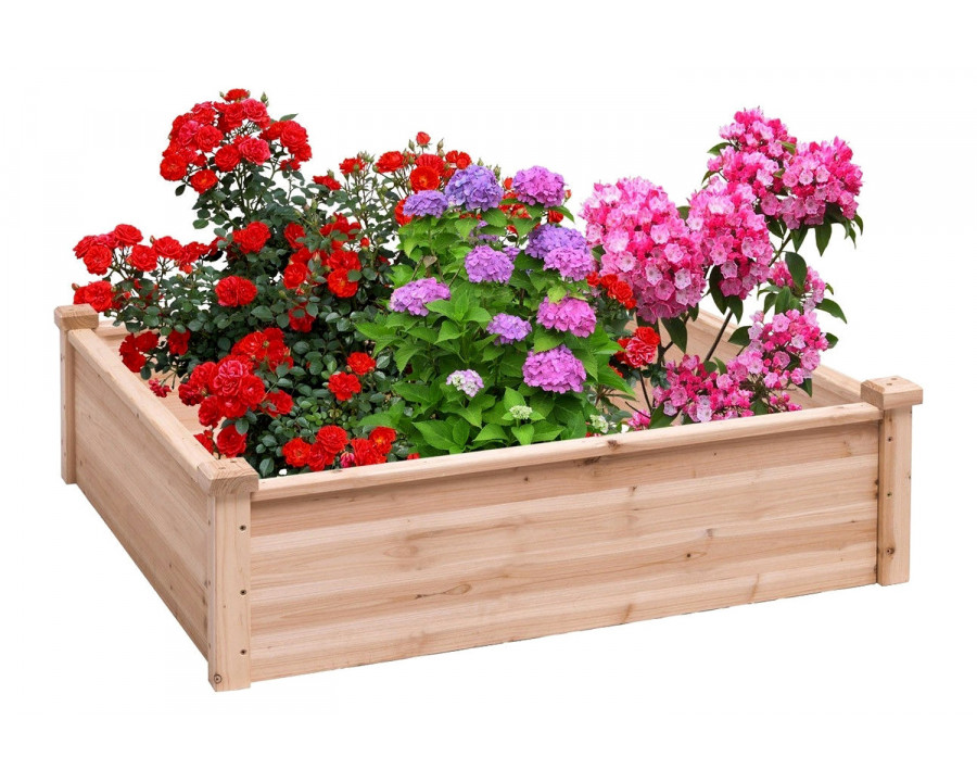 FaFurn - Solid Fir Wood 3.3 Ft X 3.3 Ft Raised Garden Bed Planter Box