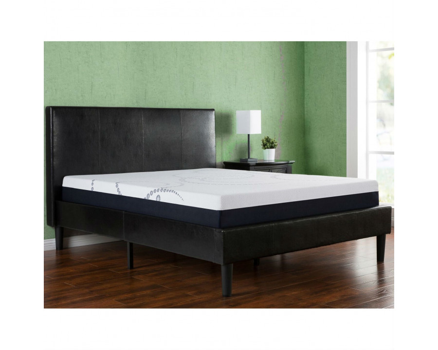 FaFurn - Full Size Platform Bed Frame with Headboard in Dark Brown, Leather