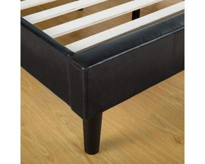 FaFurn - Full Size Platform Bed Frame with Headboard in Dark Brown, Leather