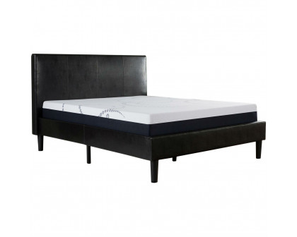 FaFurn - Full Size Platform Bed Frame with Headboard in Dark Brown, Leather