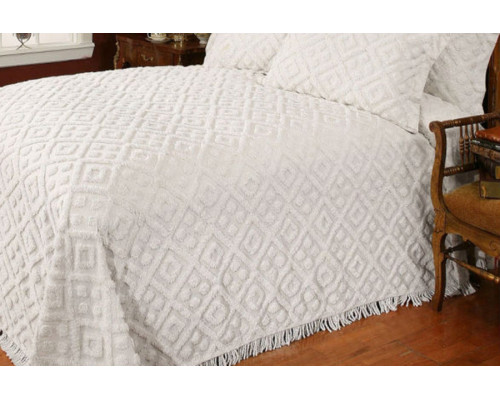 FaFurn Full Size Diamond Pattern Cotton Chenille Bedspread - Beige