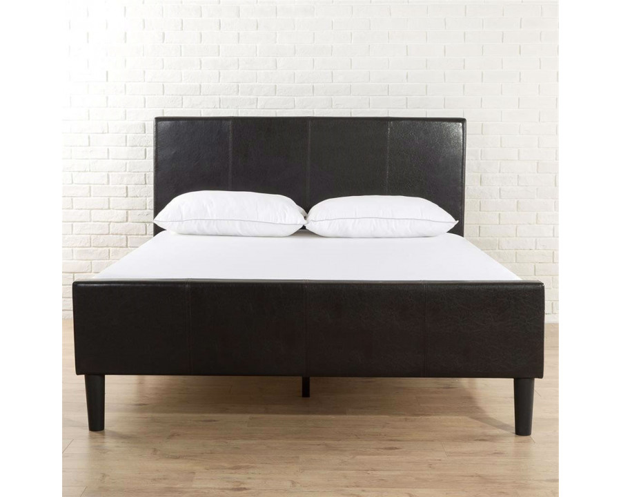 FaFurn - Full Size Platform Bed Frame with Upholstered Headboard and Footboard in Espresso, Leather